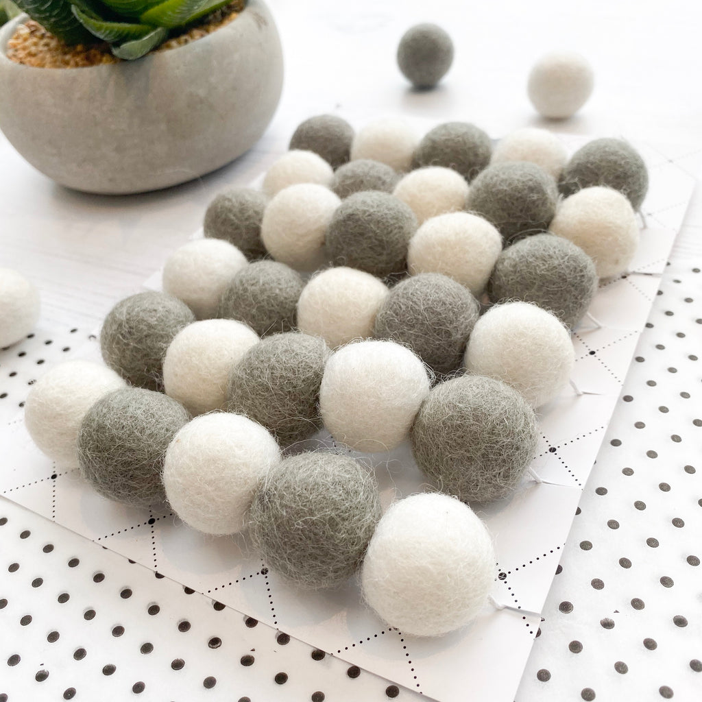 Felt Ball Pom Pom Dove Grey and White By Stone and Co - stoneandcoshop