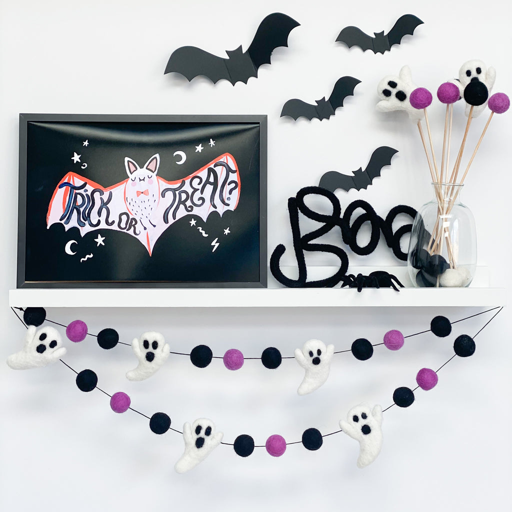 Halloween Ghost Decorative Stems In Purple and Black