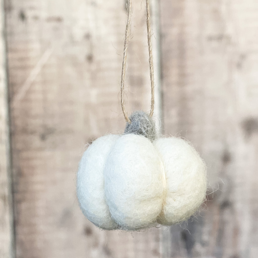 Mini Felt Hanging Pumpkins In White And Grey