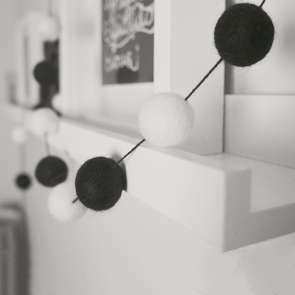 Stone and Co Felt Ball Pom Garland Black and White Mono - stoneandcoshop