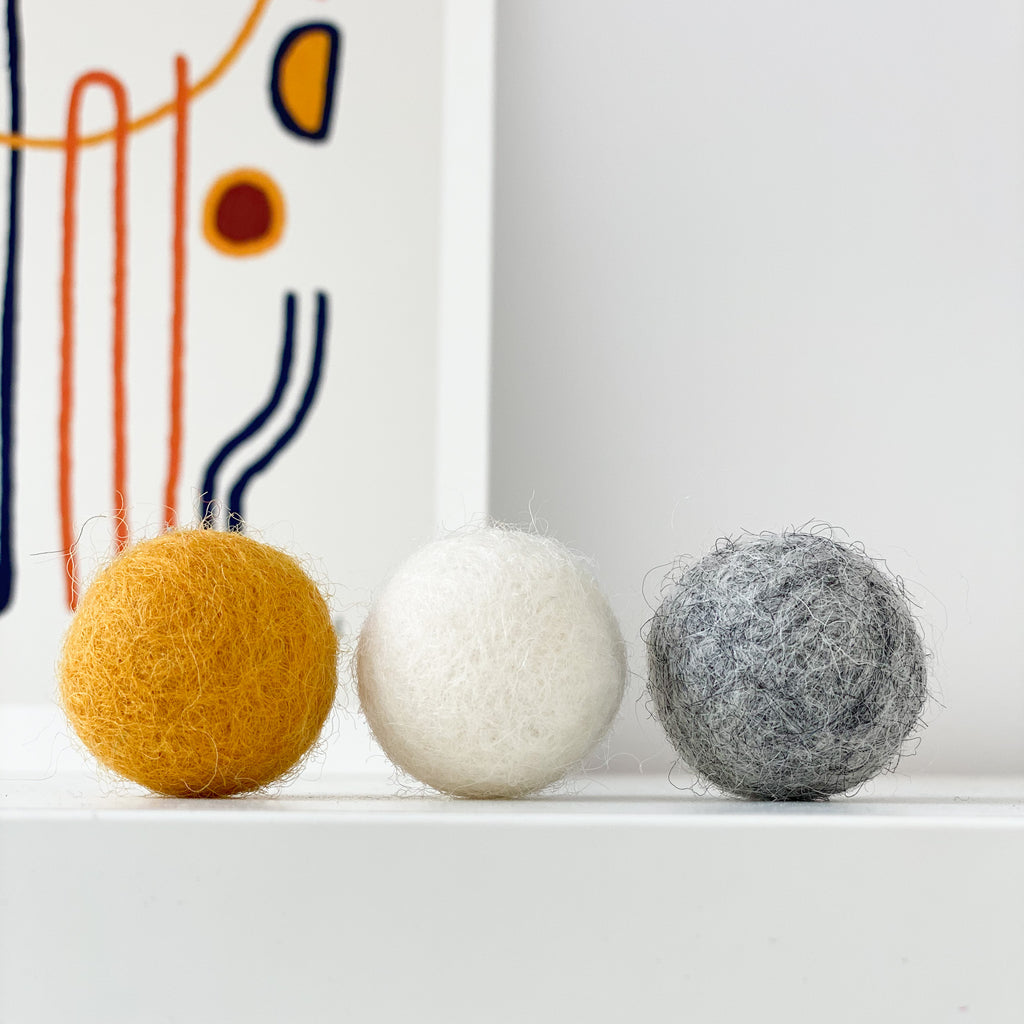 Felt Ball Pom Pom Garland Mustard, Natural Grey and Natural White By Stone and Co