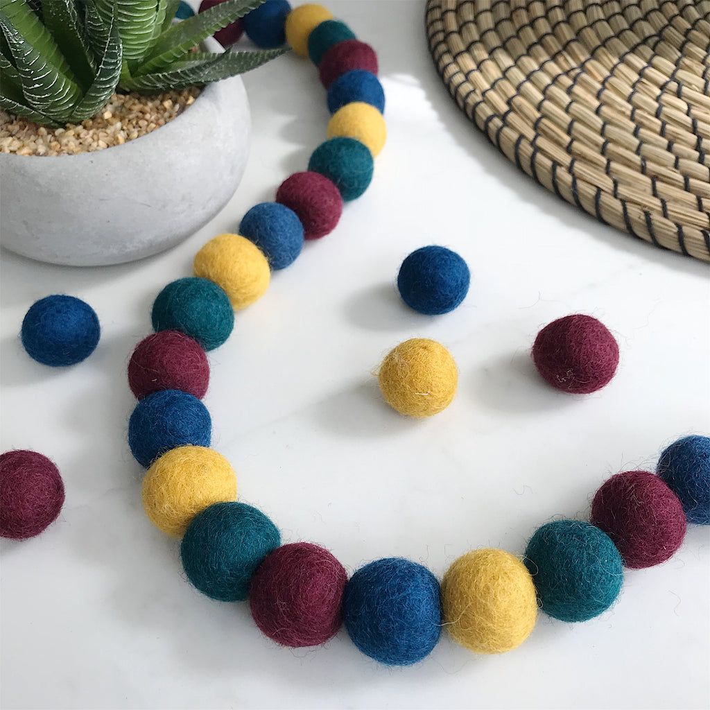 Felt Ball Pom Pom Garland In Rich Autumn Colours By Stone and Co - stoneandcoshop