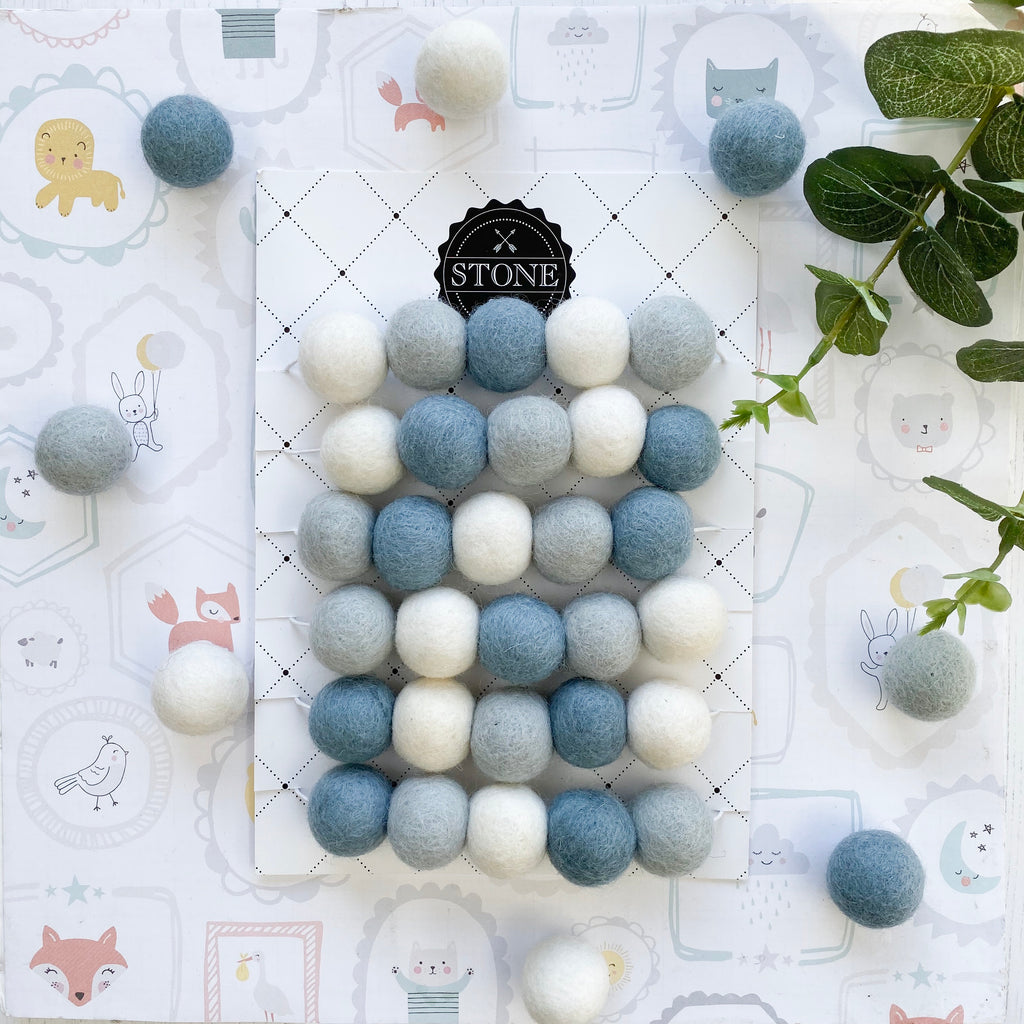 Stone and Co Felt Ball Pom Garland in Light Blues - stoneandcoshop