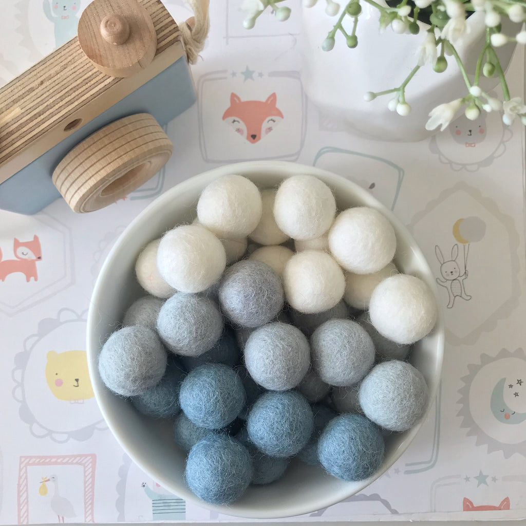 Stone and Co Felt Ball Pom Garland in Light Blues - stoneandcoshop