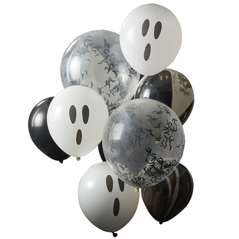 Ghosts, Bats and  Black Marble Halloween Balloon Cluster