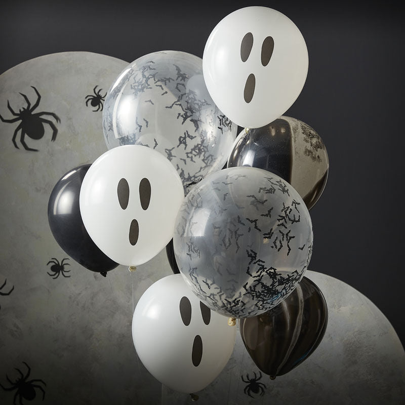 Ghosts, Bats and  Black Marble Halloween Balloon Cluster