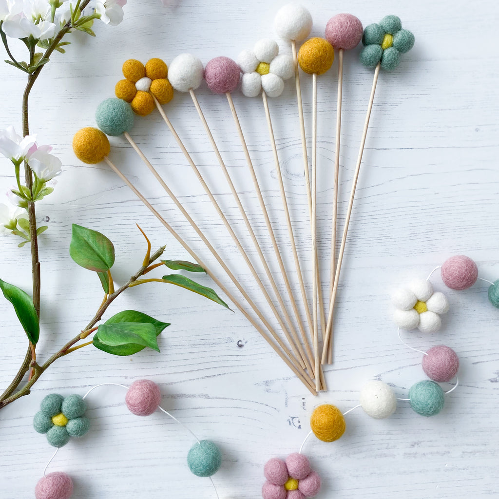 Spring Felt Flower and Ball Stems By Stone & Co