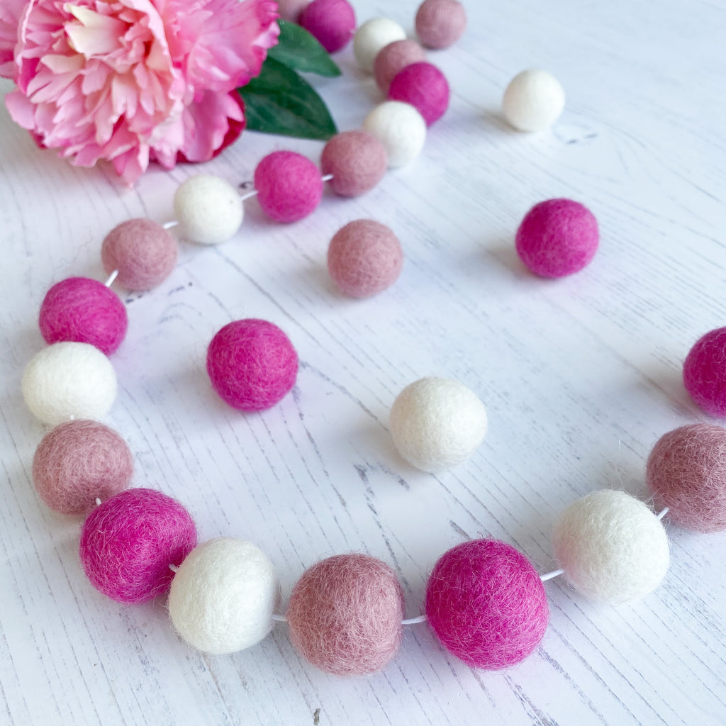 Stone and Co Felt Ball Pom Garland Pretty Pinks - stoneandcoshop