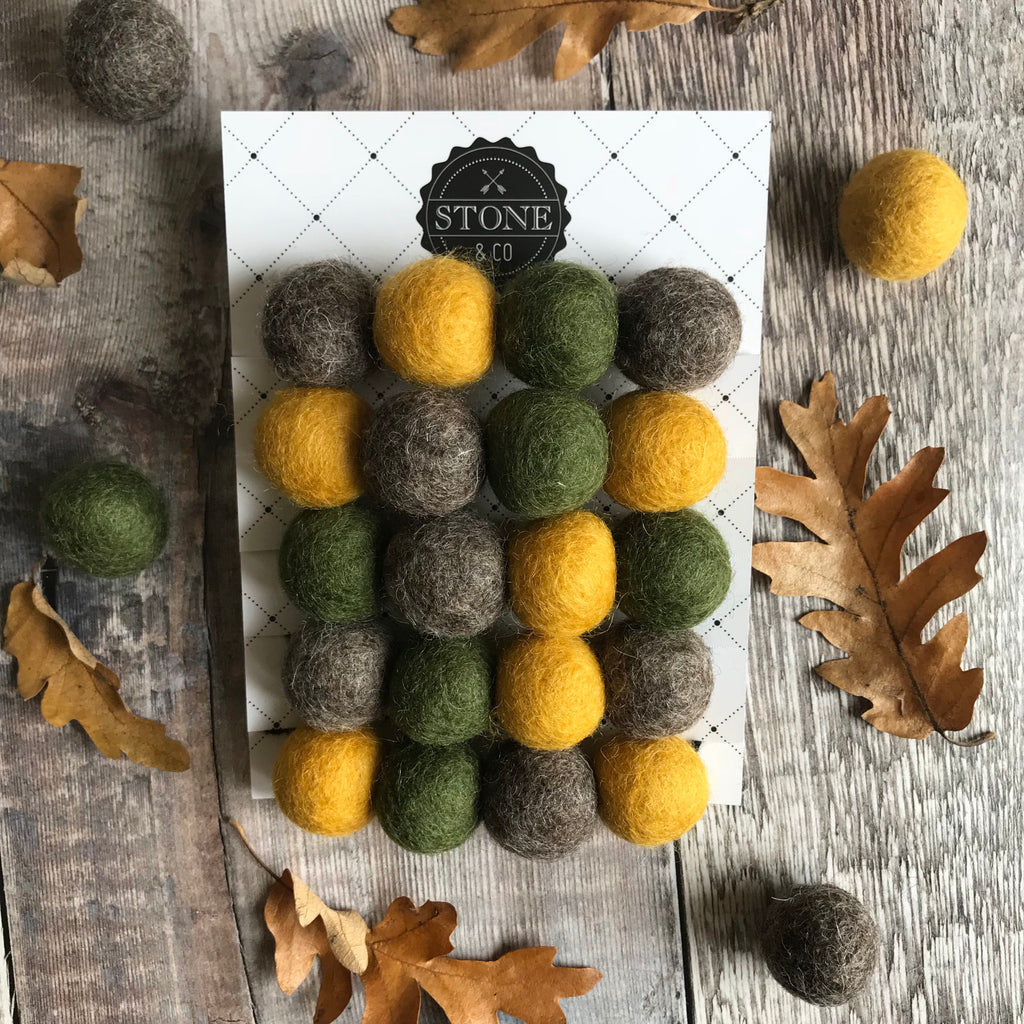Stone and Co Felt Ball Autumn Vibes Pom Pom Garland - Moss, Mustard and Stone - stoneandcoshop