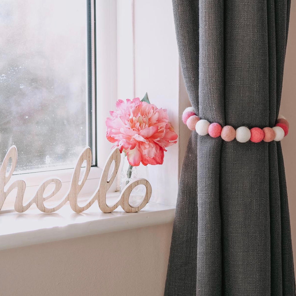 Curtain Felt Ball Tie Backs In Hot Pink, Dusty Pink and White - stoneandcoshop