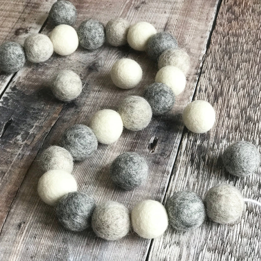 Stone and Co Felt Ball Pom Garland Light Naturals Greys - stoneandcoshop