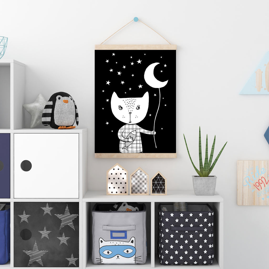 Cat And Moon A4 Print By Mini Learners - stoneandcoshop
