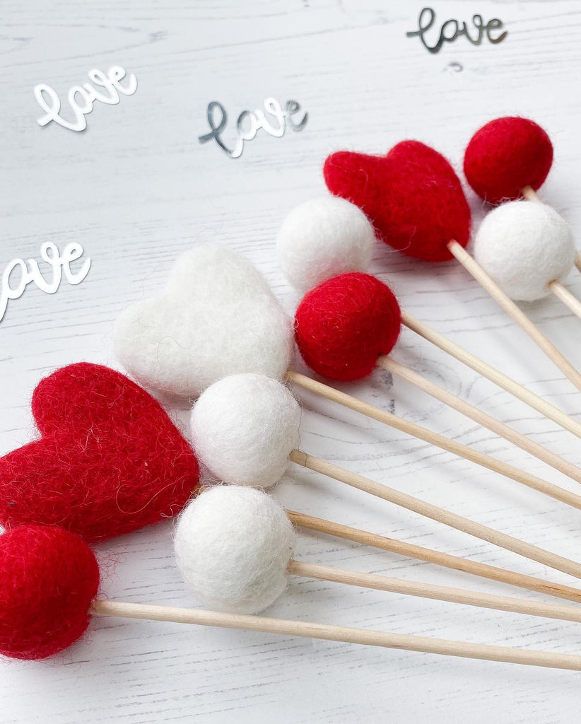Valentine Heart Stems In Red and White