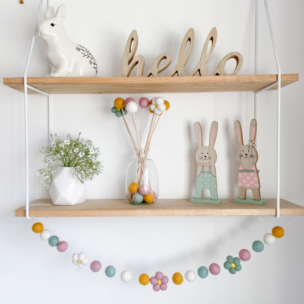 Spring Felt Flower and  Ball Pom Pom Garland By Stone And Co