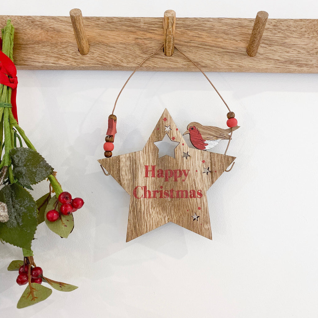 Star Merry Christmas Sign With Robin - stoneandcoshop