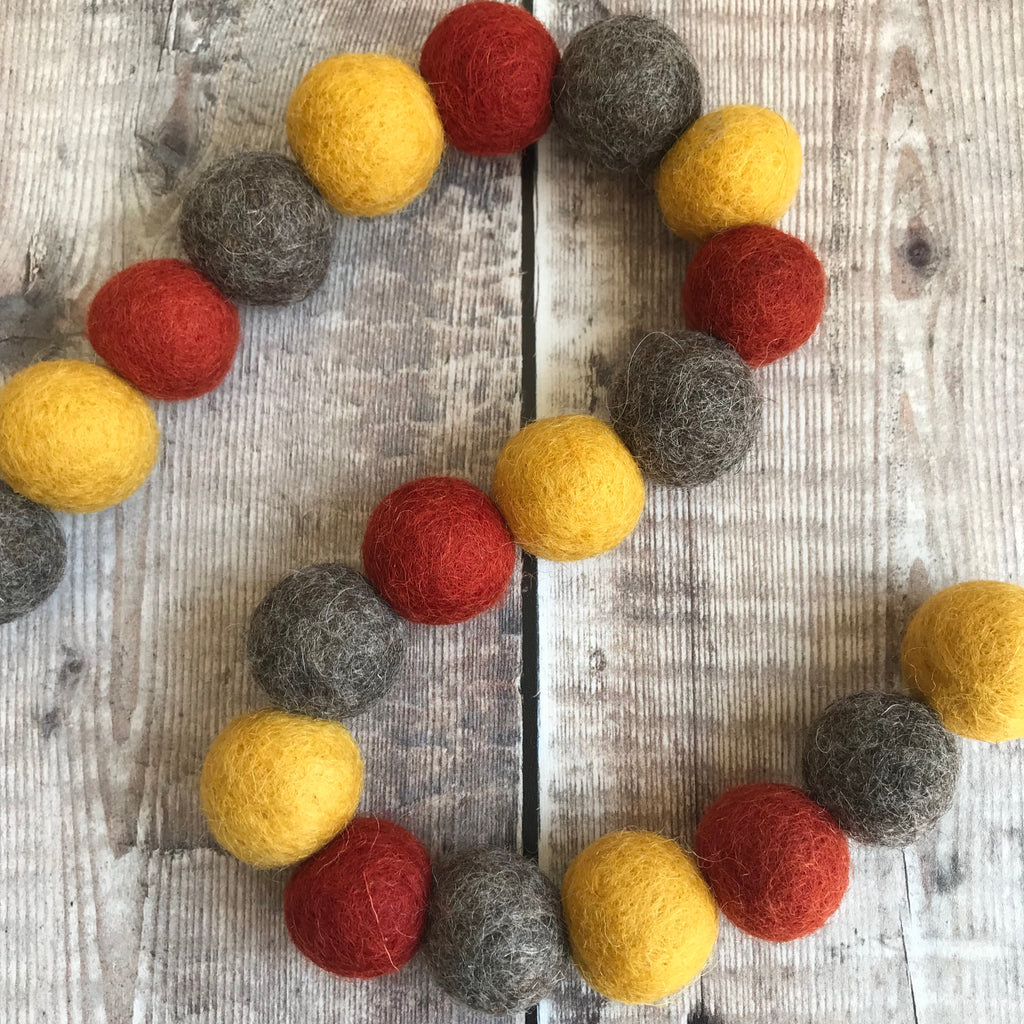 Stone and Co Felt Ball Autumn Pom Pom Garland - Copper, Mustard and Stone - stoneandcoshop