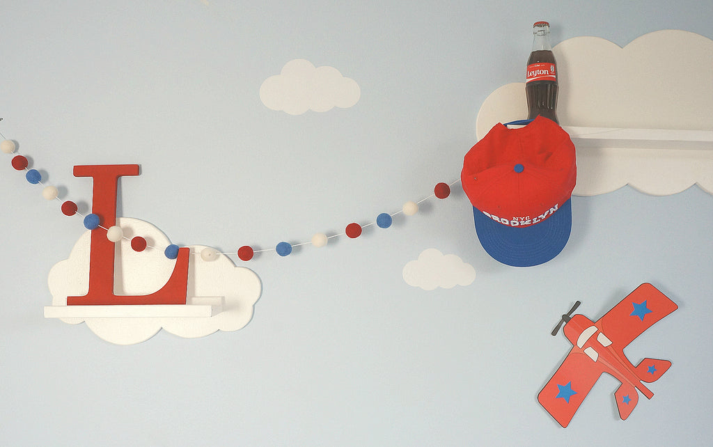 Stone and Co Felt Ball Pom Garland Red, Boy Blue and White - stoneandcoshop
