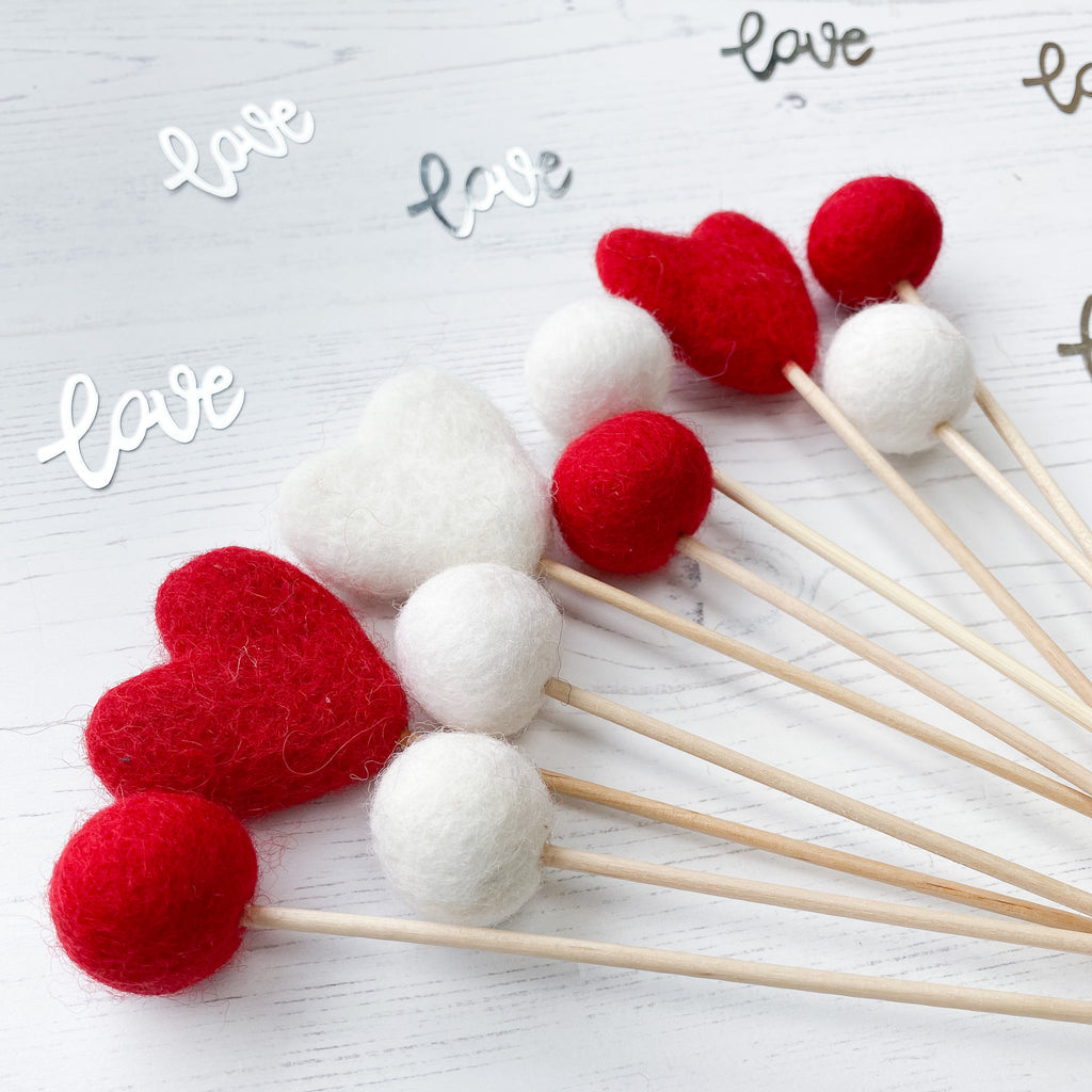Valentine Heart Stems In Red and White