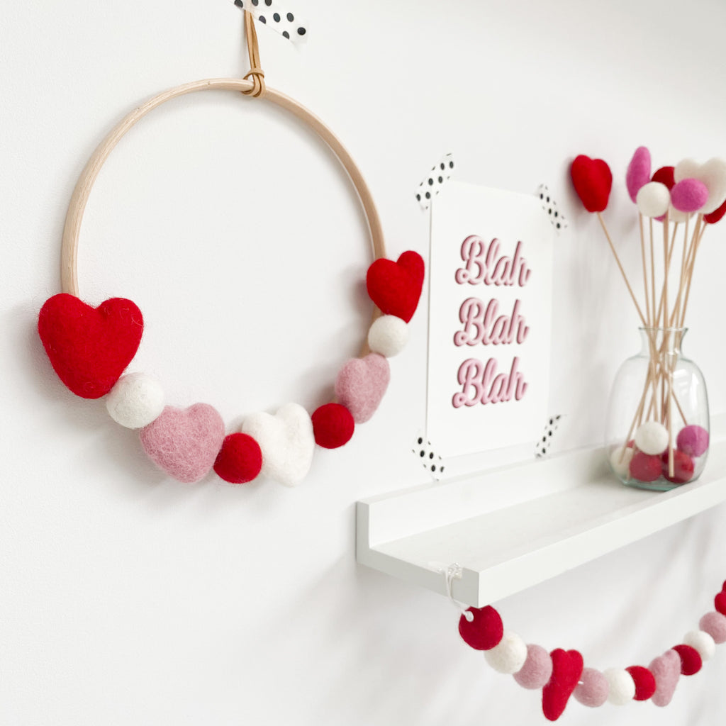 Valentines Felt Heart and Ball Hoop In Red, Pink and White.  By Stone & Co